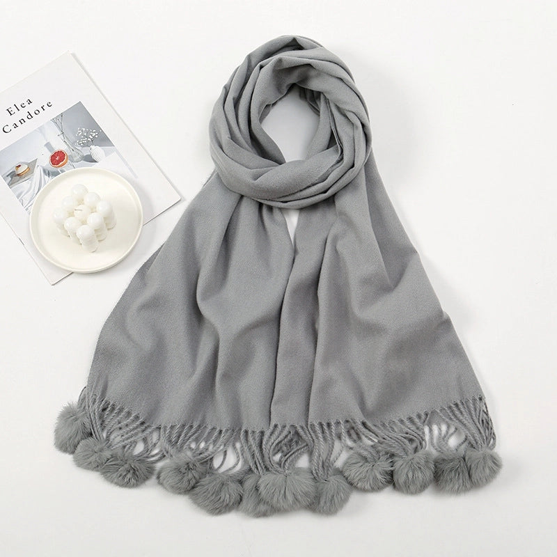 Women's Minimalist Classic Style Solid Color Imitation Cashmere Tassel Scarf