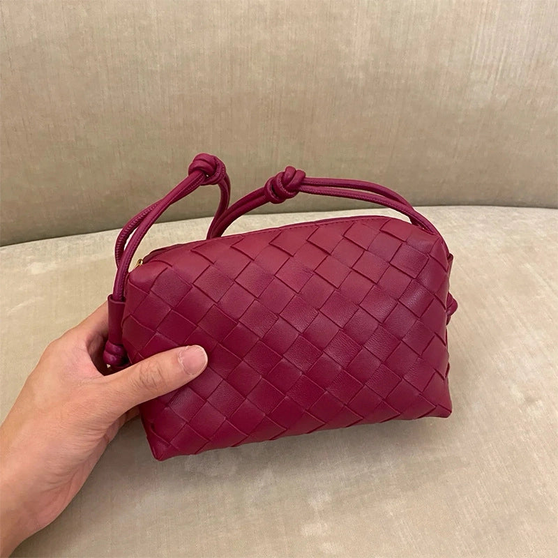 Women's Leather Solid Color Classic Style Weave Square Zipper Crossbody Bag