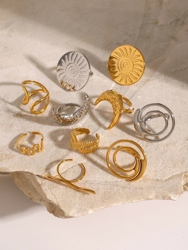 IG Style Round Moon Solid Color 304 Stainless Steel Open Rings