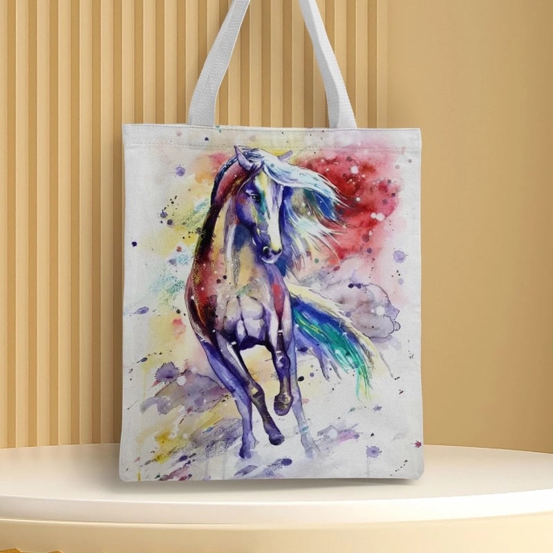 Women's Medium Canvas Animal Basic Classic Style Square Open Canvas Bag