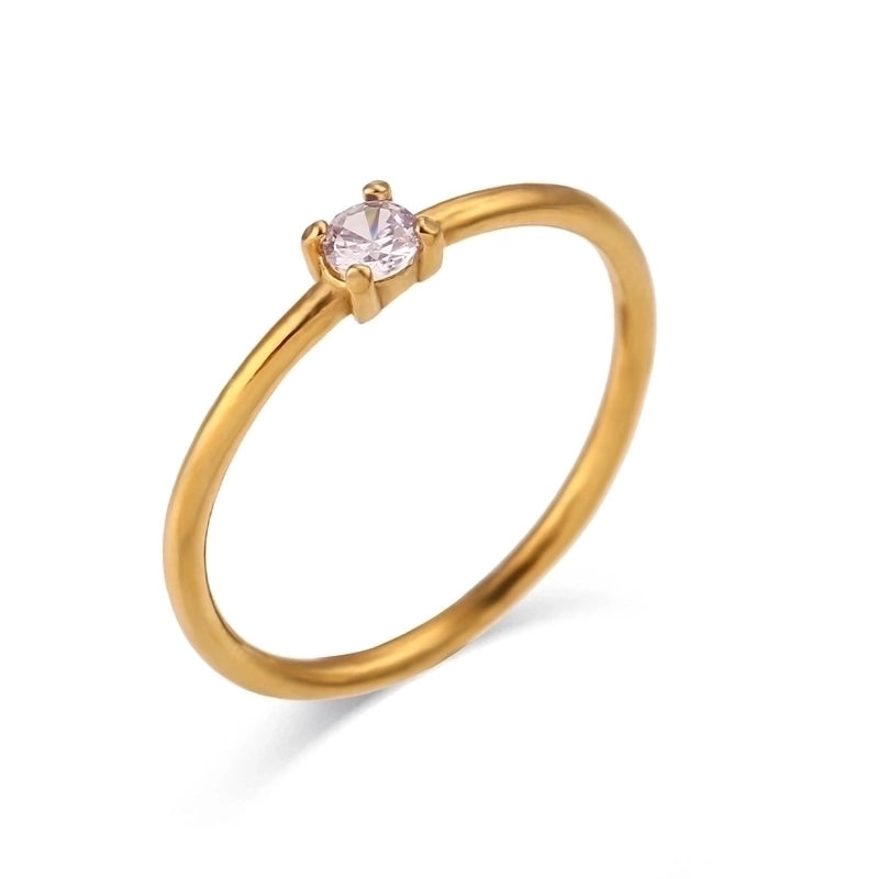 Fashion Round 304 Stainless Steel Artificial Gemstones Birthstone 18K Gold Plated Plating Inlay Rings