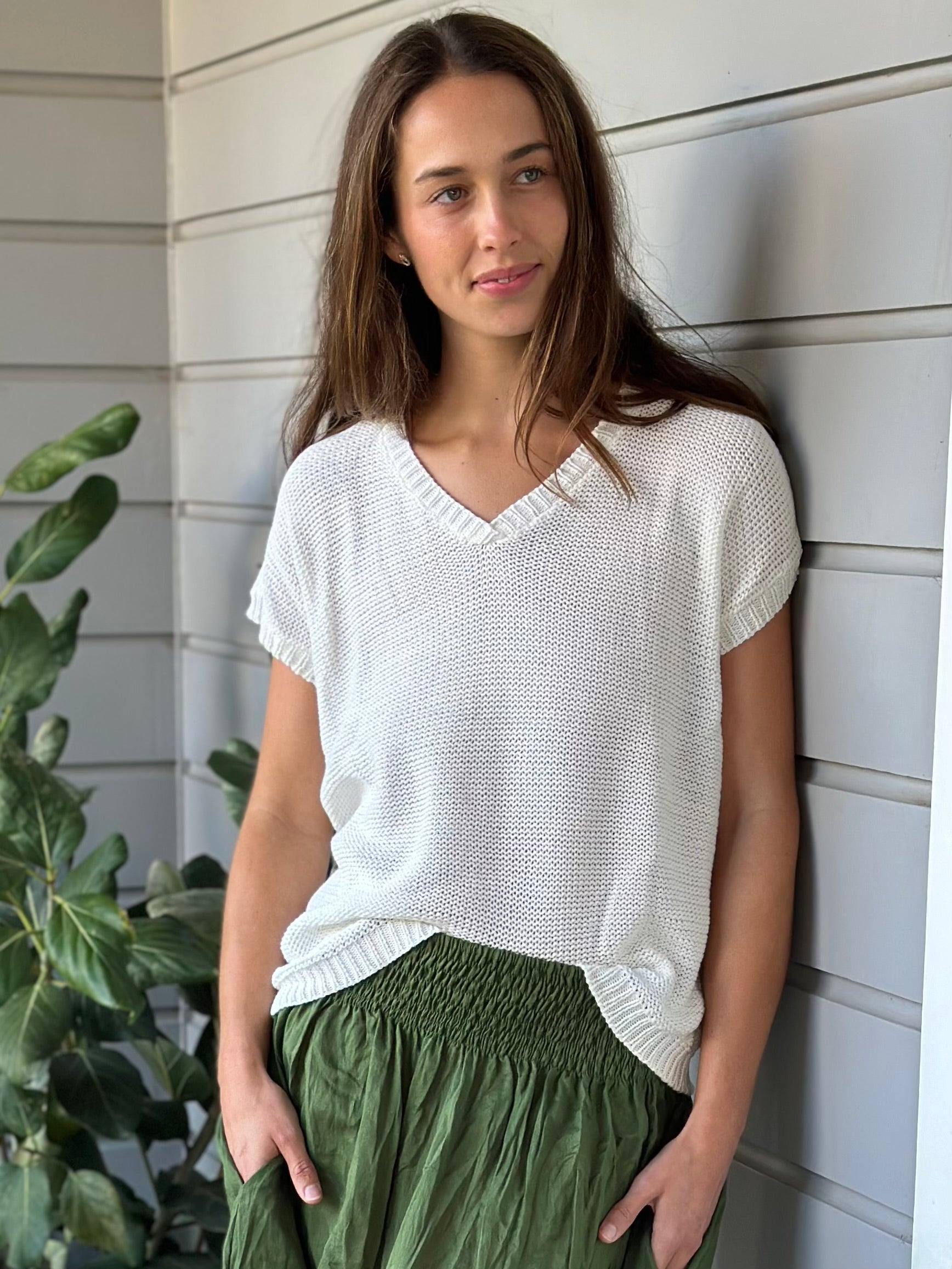 lara knit top - warm white cotton