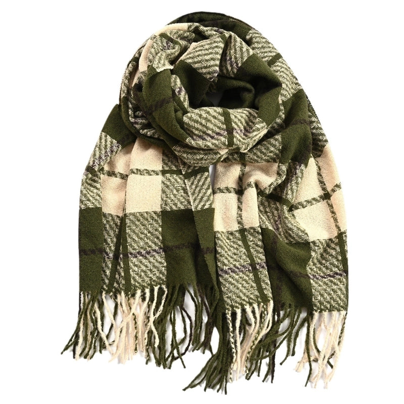 Winter New Plaid Cashmere Scarf Tassel Loop Yarn Warm Scarf Shawl Unisex