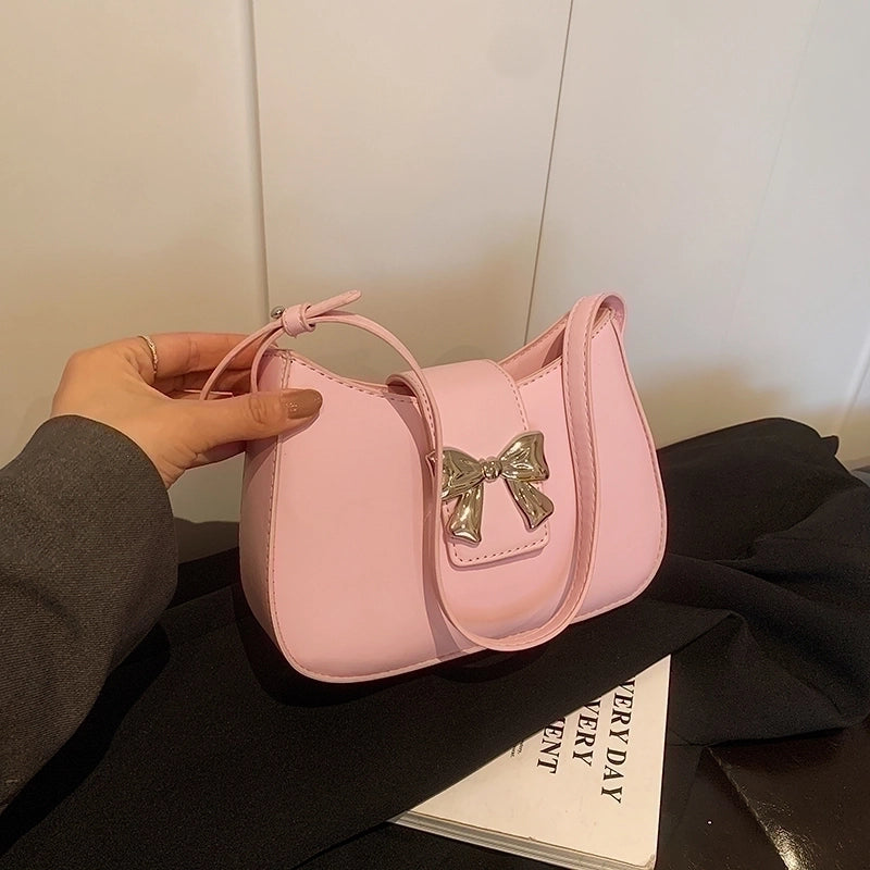 Women's Medium Pu Leather Solid Color Bow Knot Elegant Basic Square Zipper Underarm Bag