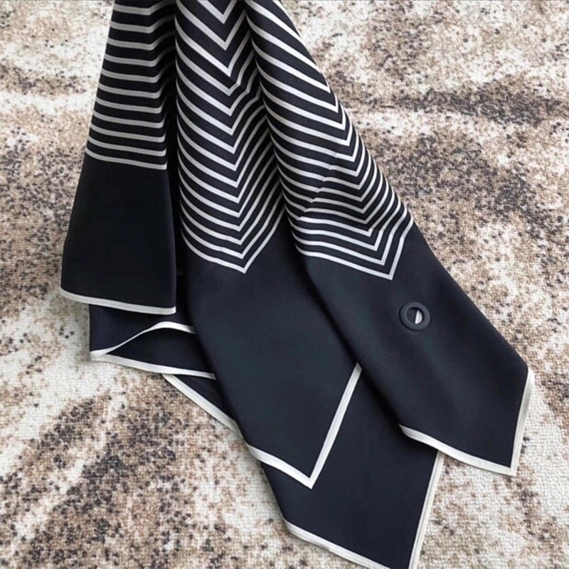 Women's Elegant Stripe Satin Printing Silk Scarf