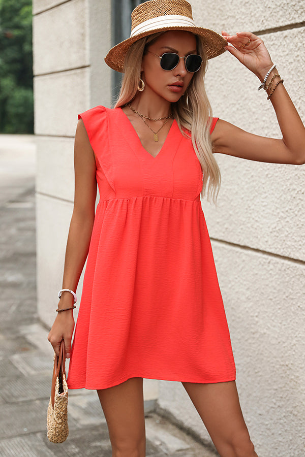 Fashion V Neck Solid Color Casual Dress