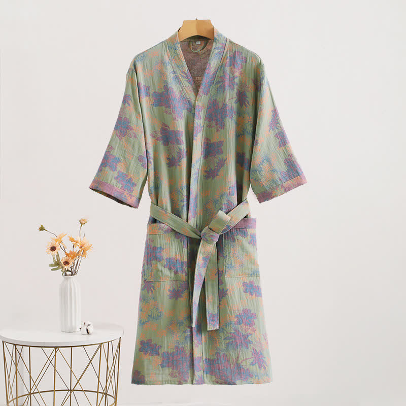 Cotton Gauze Floral Kimono Spa & Bath Robes