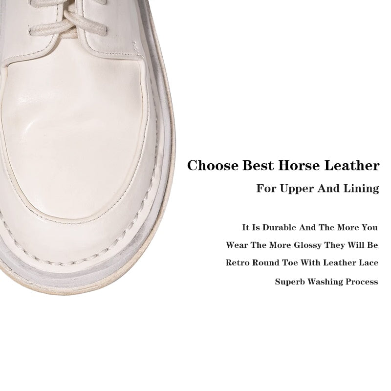 Casual Horsehide Leather Lace-Up Derby Shoes Handmade Oxford Shoes for Women in Black/White