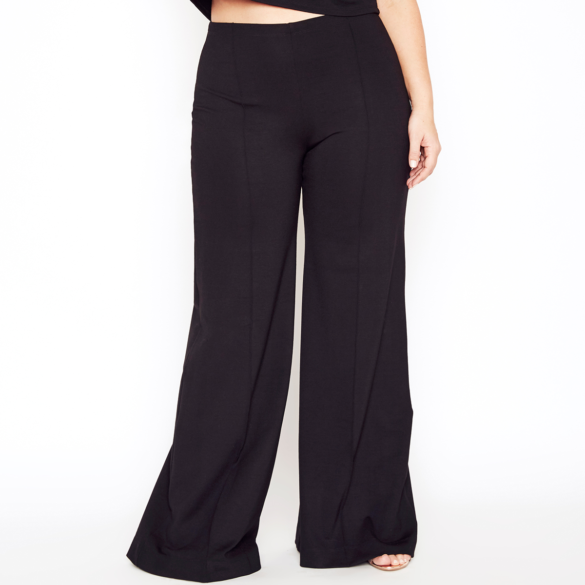 Black Ponte Knit Wide Leg Pant