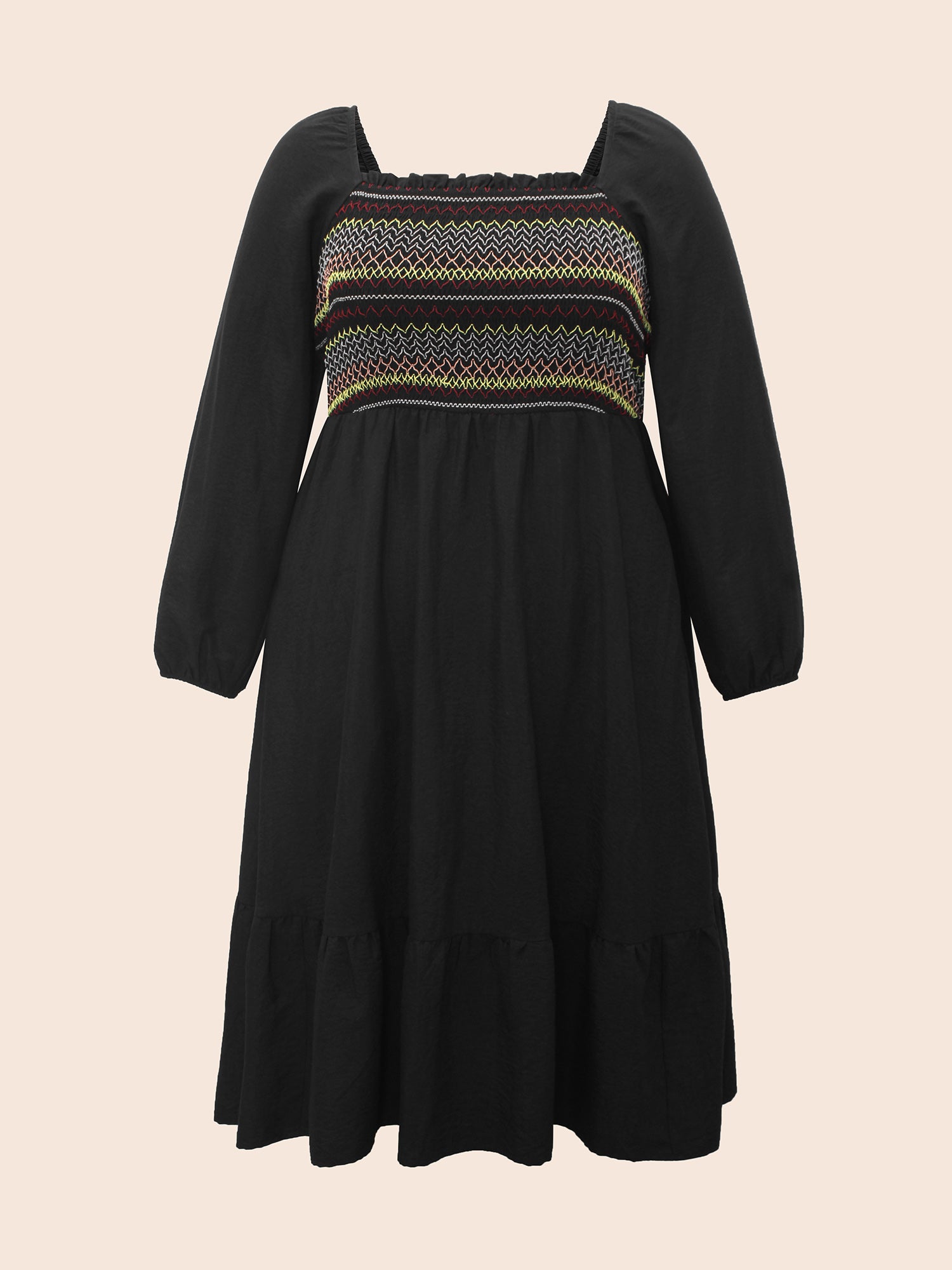 Colored Striped Shirred Frill Trim Dress