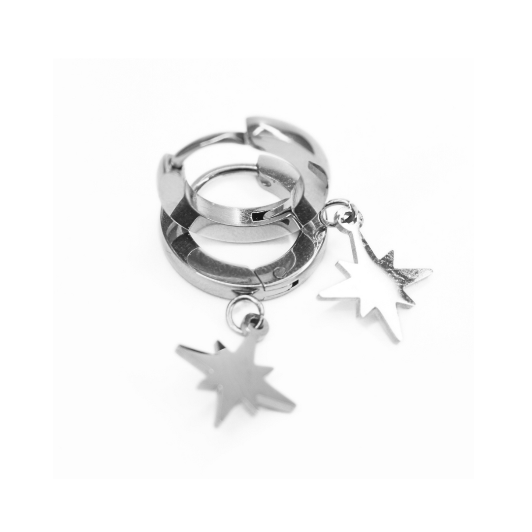 Hanging star hoops - Silver