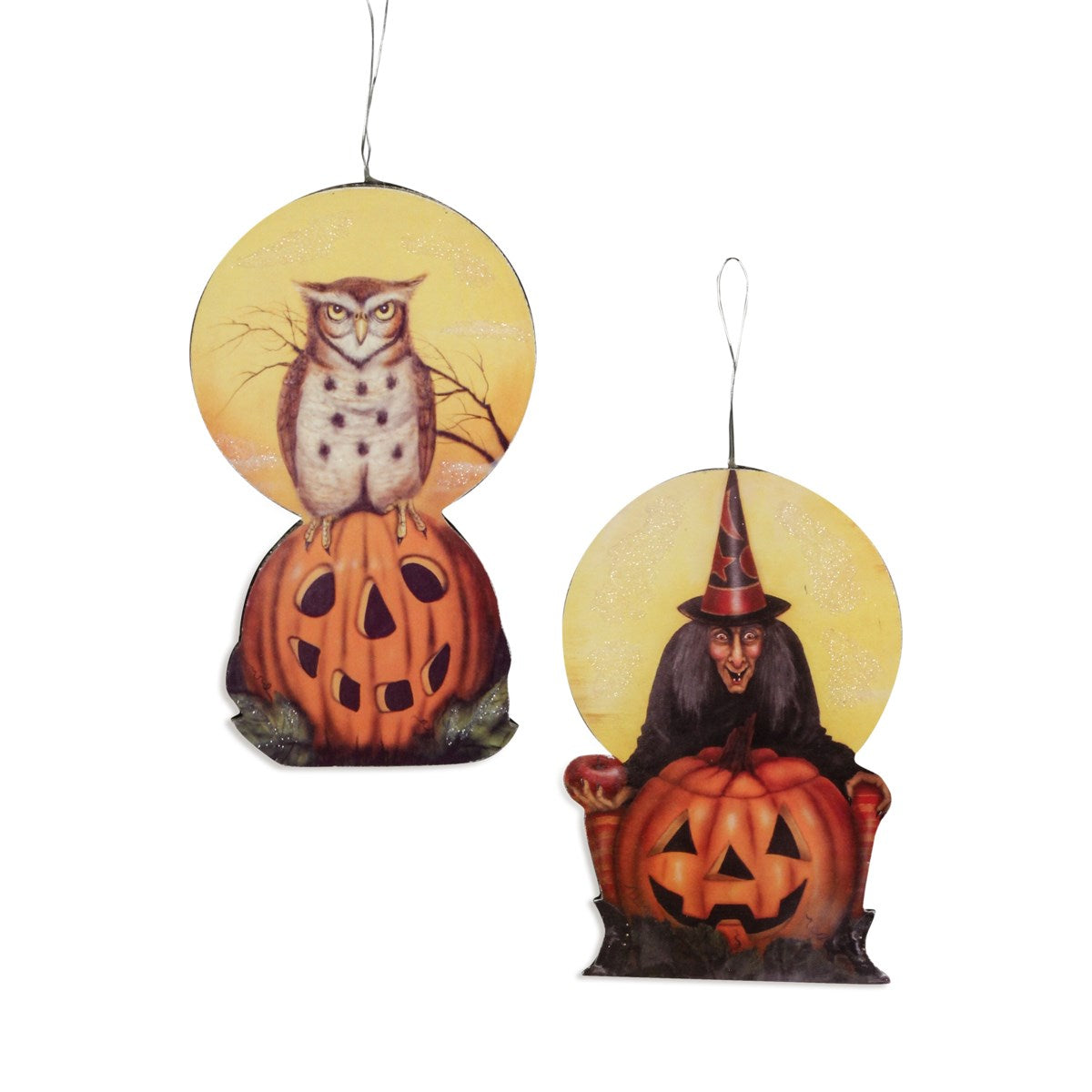 Moon Owl & Witch Halloween Ornaments