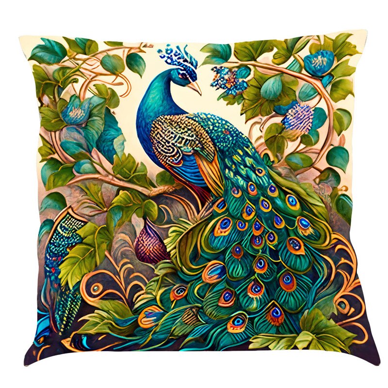 Cushion Cover with Vintage Peacock Oil Painting