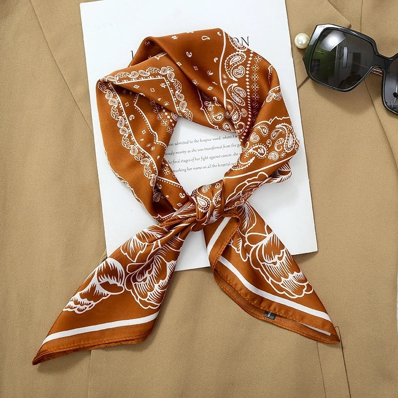 70*70  Striped Silk Scarf Women's Small Square Scarf  Versatile Professional Small Scarf Summer Thin Decorative Scarf