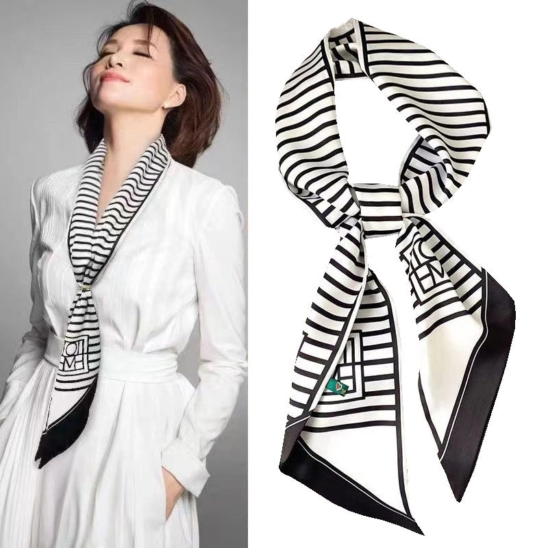 Women's Minimalist Color Block Polyester Printing Silk Scarf