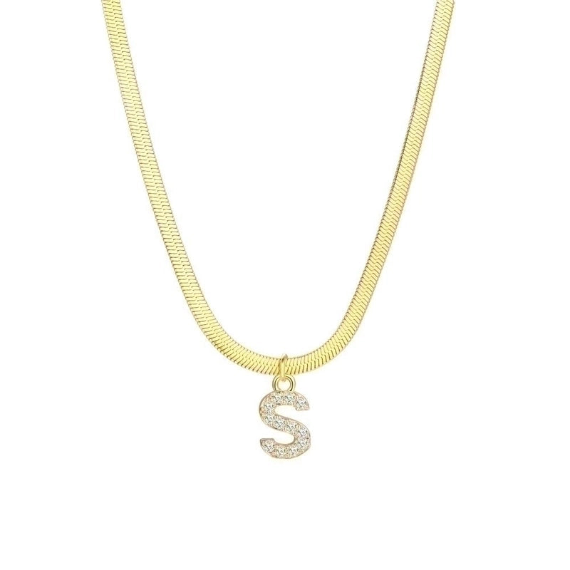 Minimalist Classic Style Letter Copper Inlay Zircon Pendant Necklace