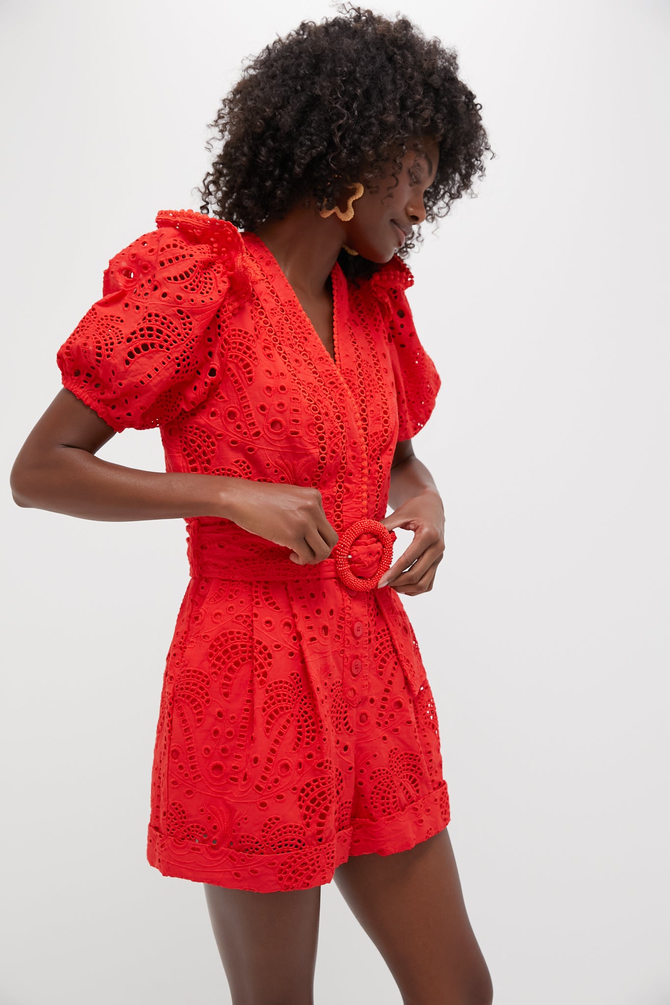 Red Eyelets Romper
