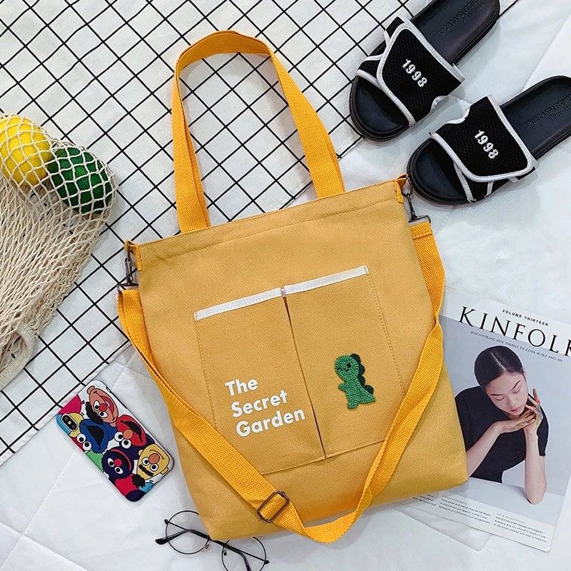 Women's Large Canvas Animal Fruit Basic Zipper Canvas Bag