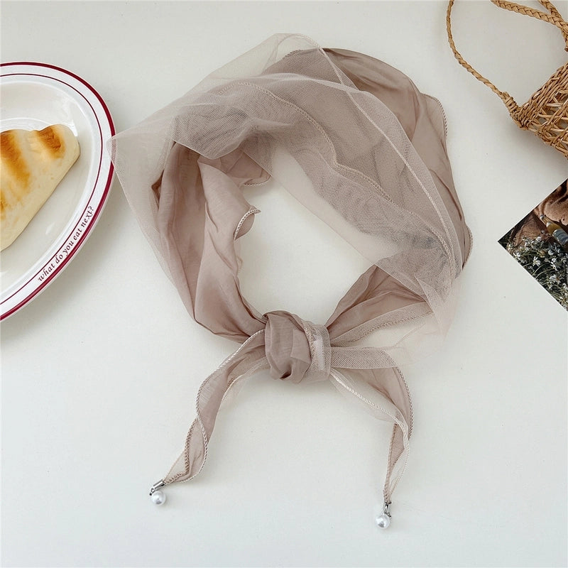 Pearl Lace Stitching Diamond Small Scarf Women's Spring And Autumn Professional  Small Scarf Headscarf Decorative Scarf