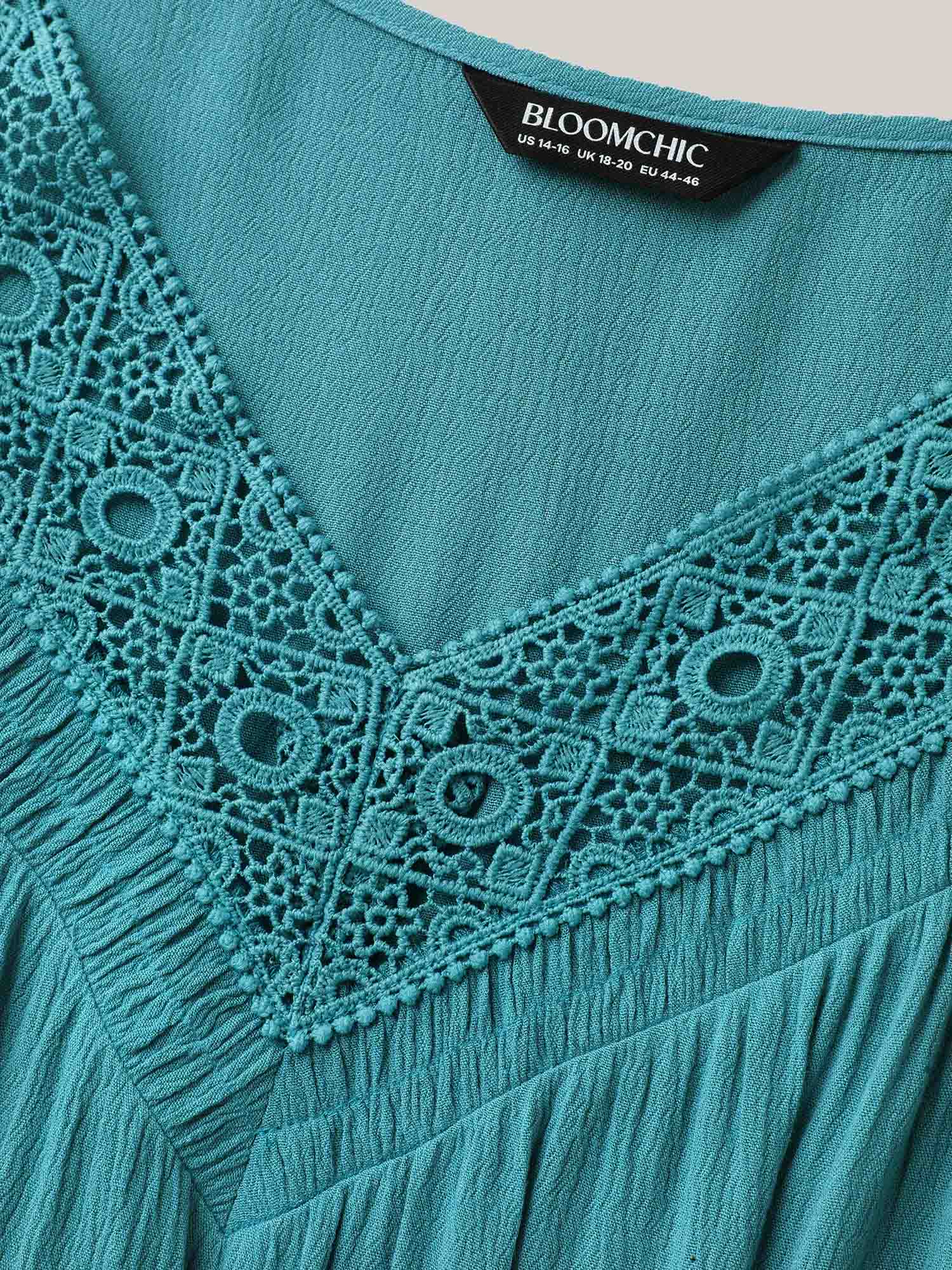 Lace Neck Flared Sleeve Midi Dress