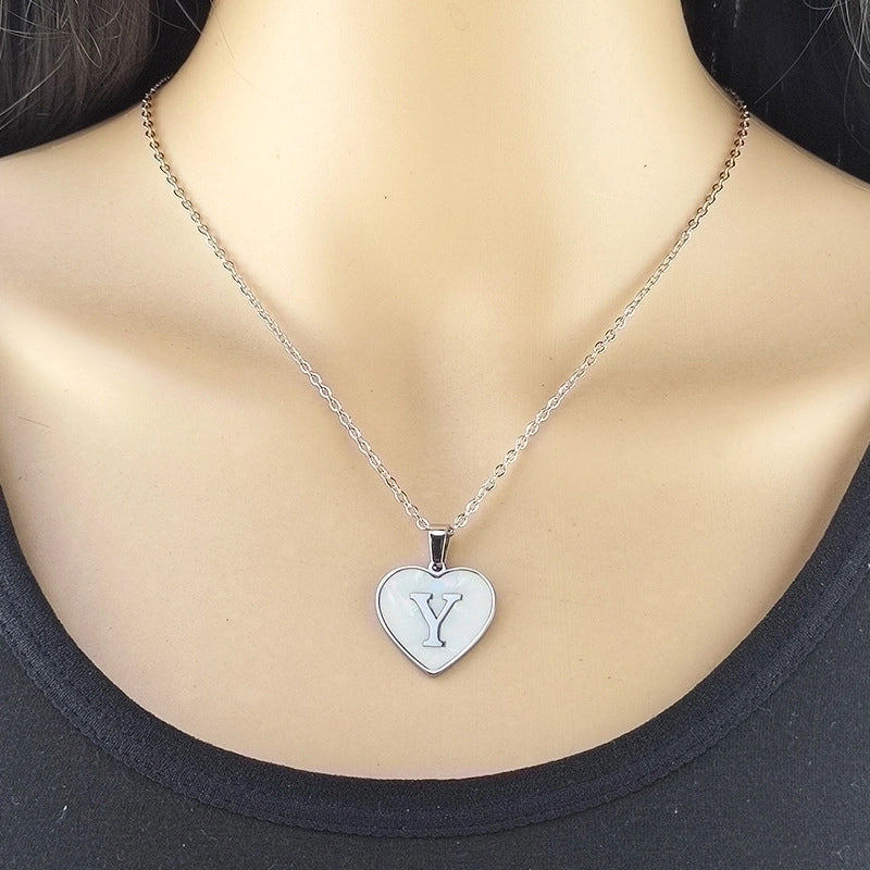 Cute Sweet Letter Titanium Steel Plating Inlay Shell Pendant Necklace