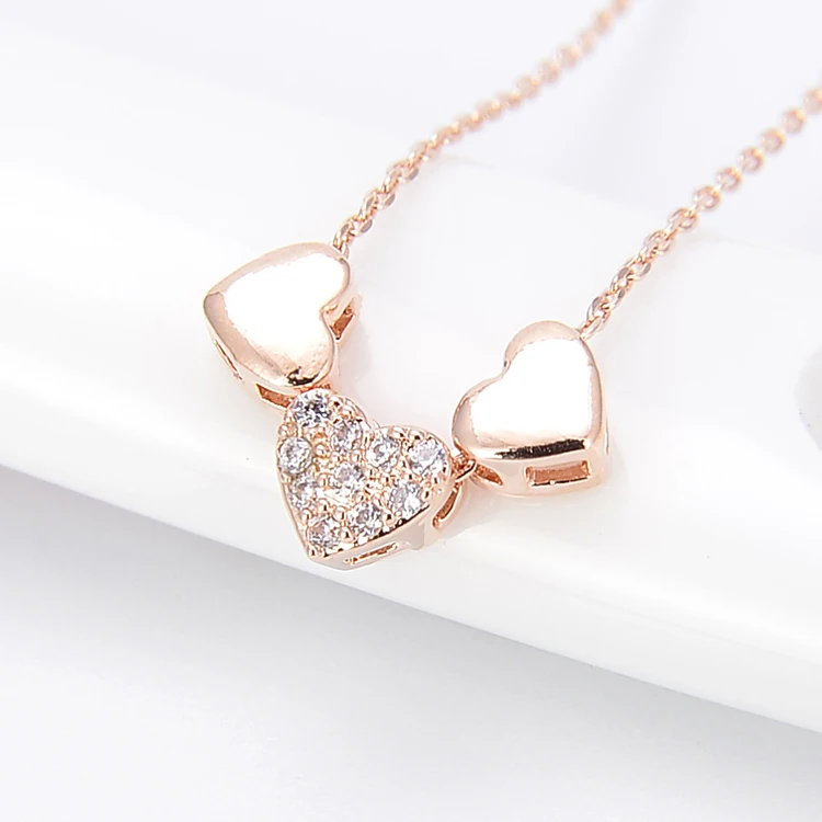 Jewelry Silver 925 Sterling Silver Rose Gold Heart Pendant Cubic Zirconia Necklace For Women