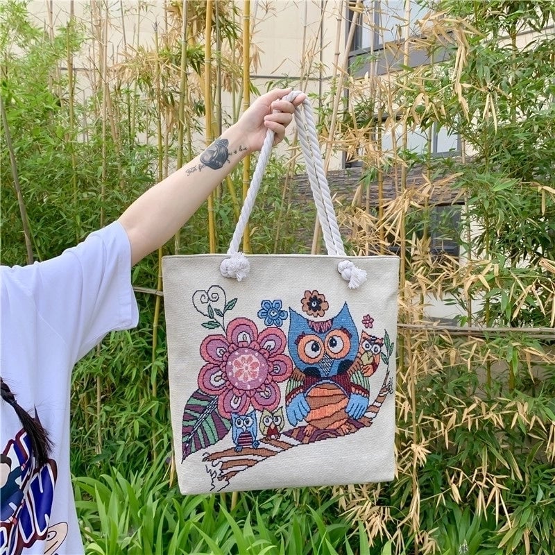 Women's Basic Cat Canvas Shopping Bags