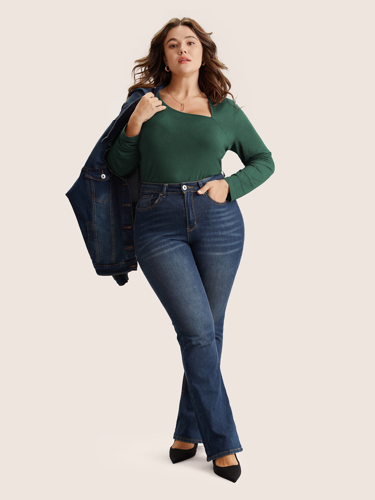 Solid Asymmetrical Neck Knit T-shirt