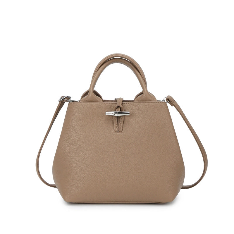 Women's Pu Leather Solid Color Classic Style Bucket Zipper Crossbody Bag