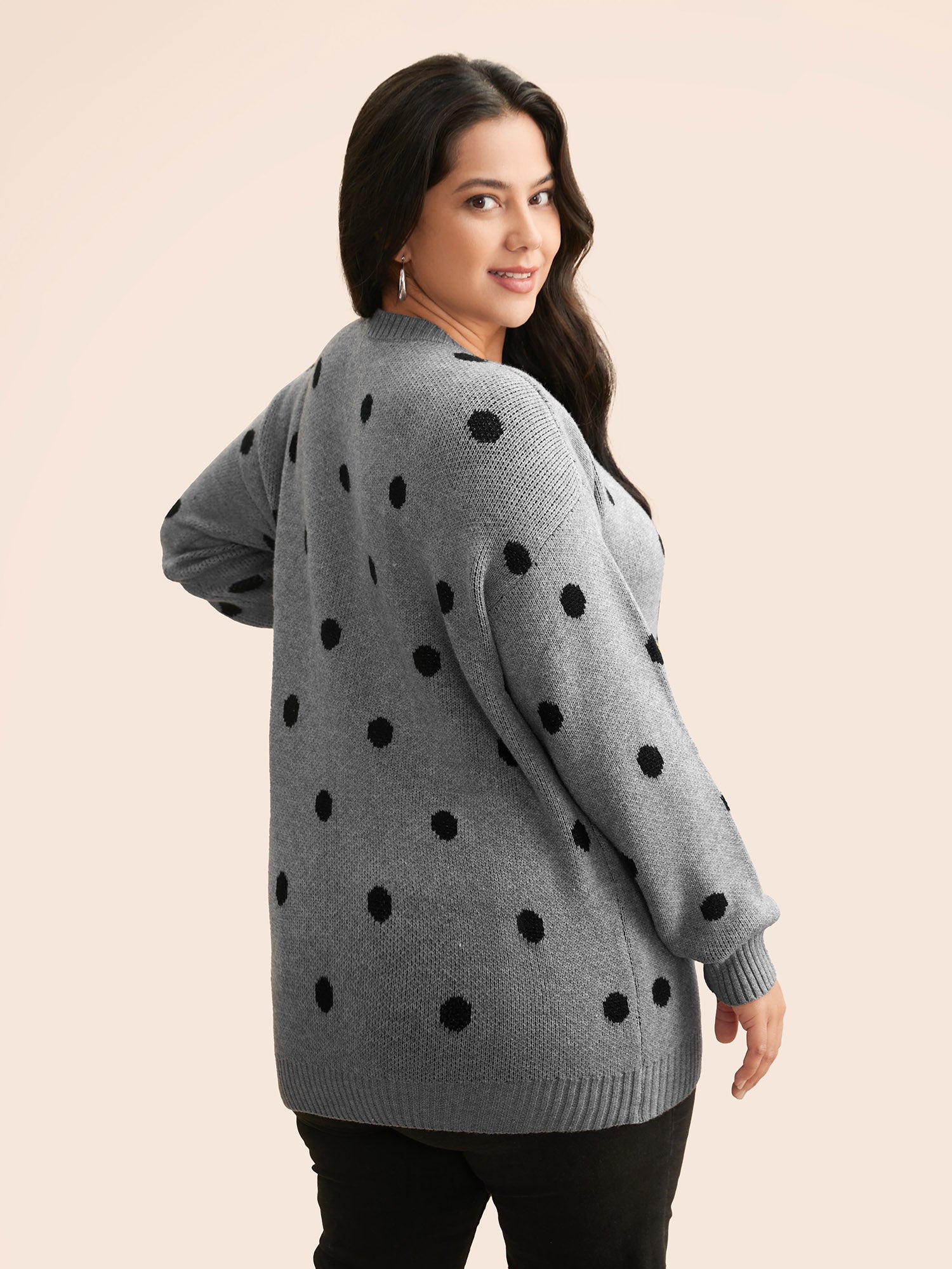 Polka Dot Drop Shoulder Sleeve Pullover