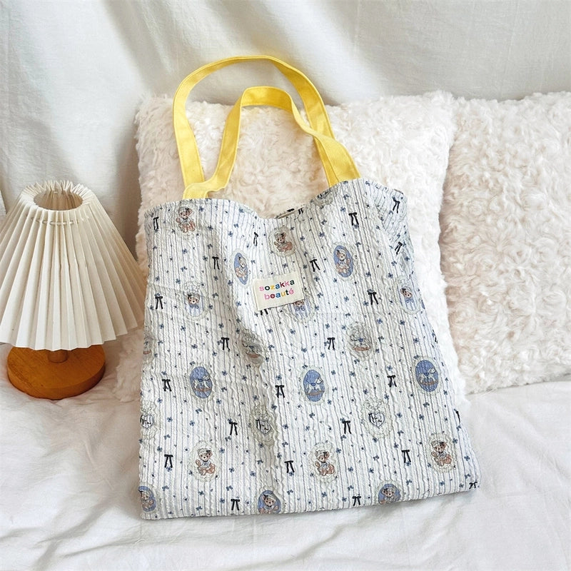 4431 Cute Sweet Printed Puppy Double Layer Canvas Bag Summer New Large Capacity Casual Portable Shoulder Bag