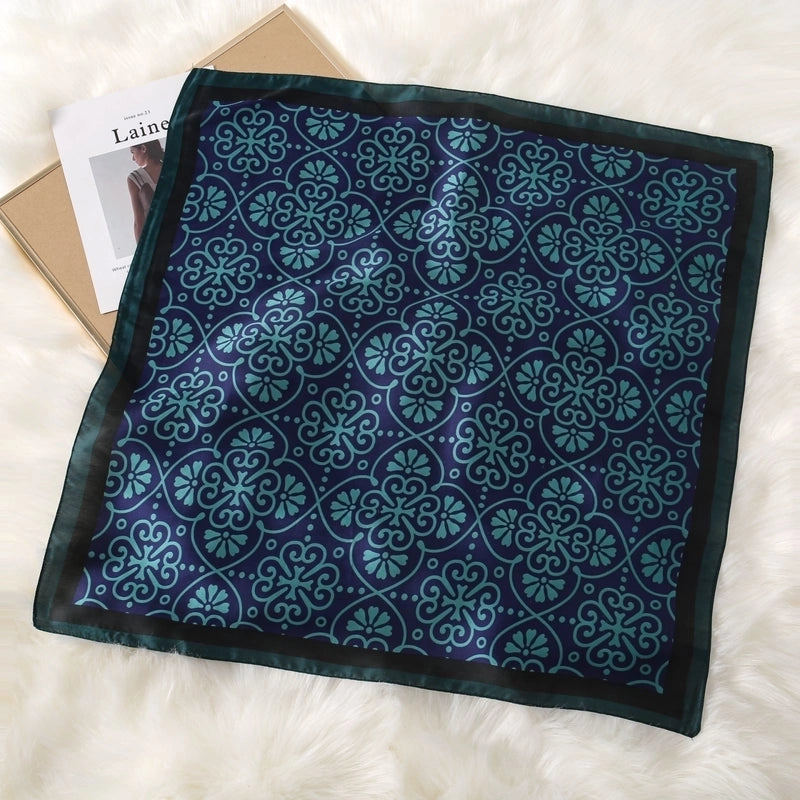 Women's Elegant Color Block Flower Satin Silk Scarf Kerchief