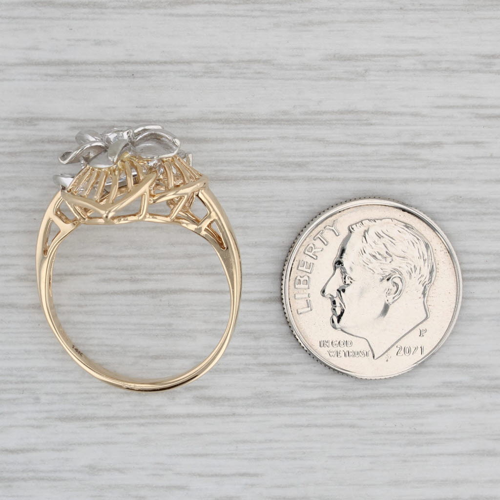 0.11ctw Diamond Flower Ring 14k White Yellow Gold Size 7.5