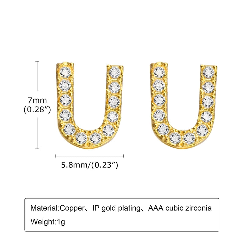 1 Pair Minimalist Letter Inlay Copper Zircon Ear Studs