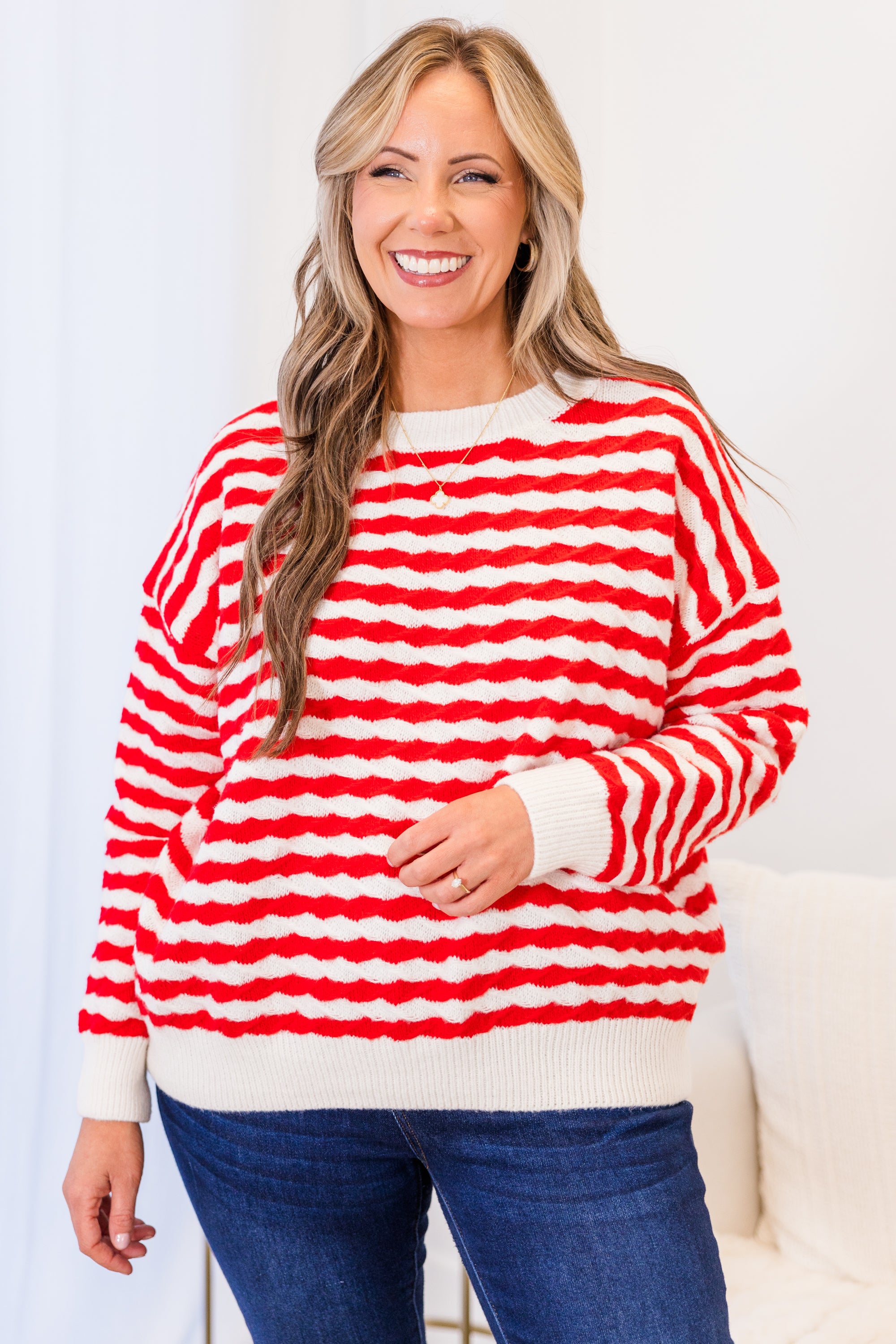 Peppermint Twist Sweater. Red-White