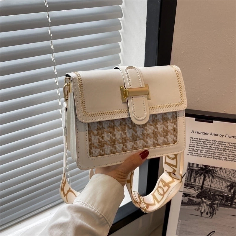 Women's Pu Leather Solid Color Fashion Square Flip Cover Shoulder Bag Crossbody Bag