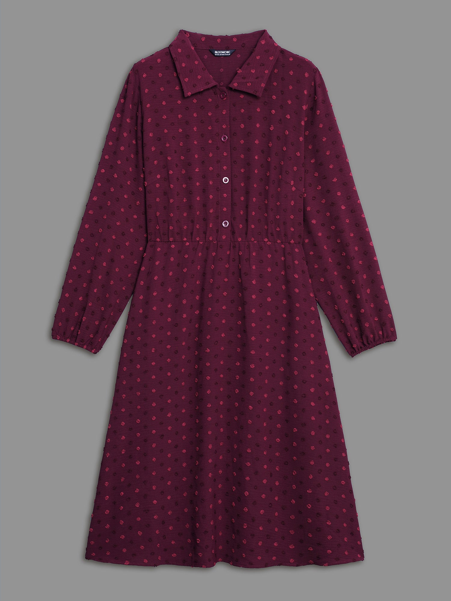 Textured Shirt Collar Button Front Midi Dress