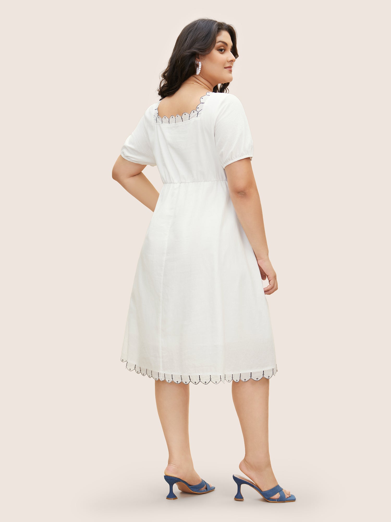 Cotton Lace collar Lantern Sleeve Midi Dress