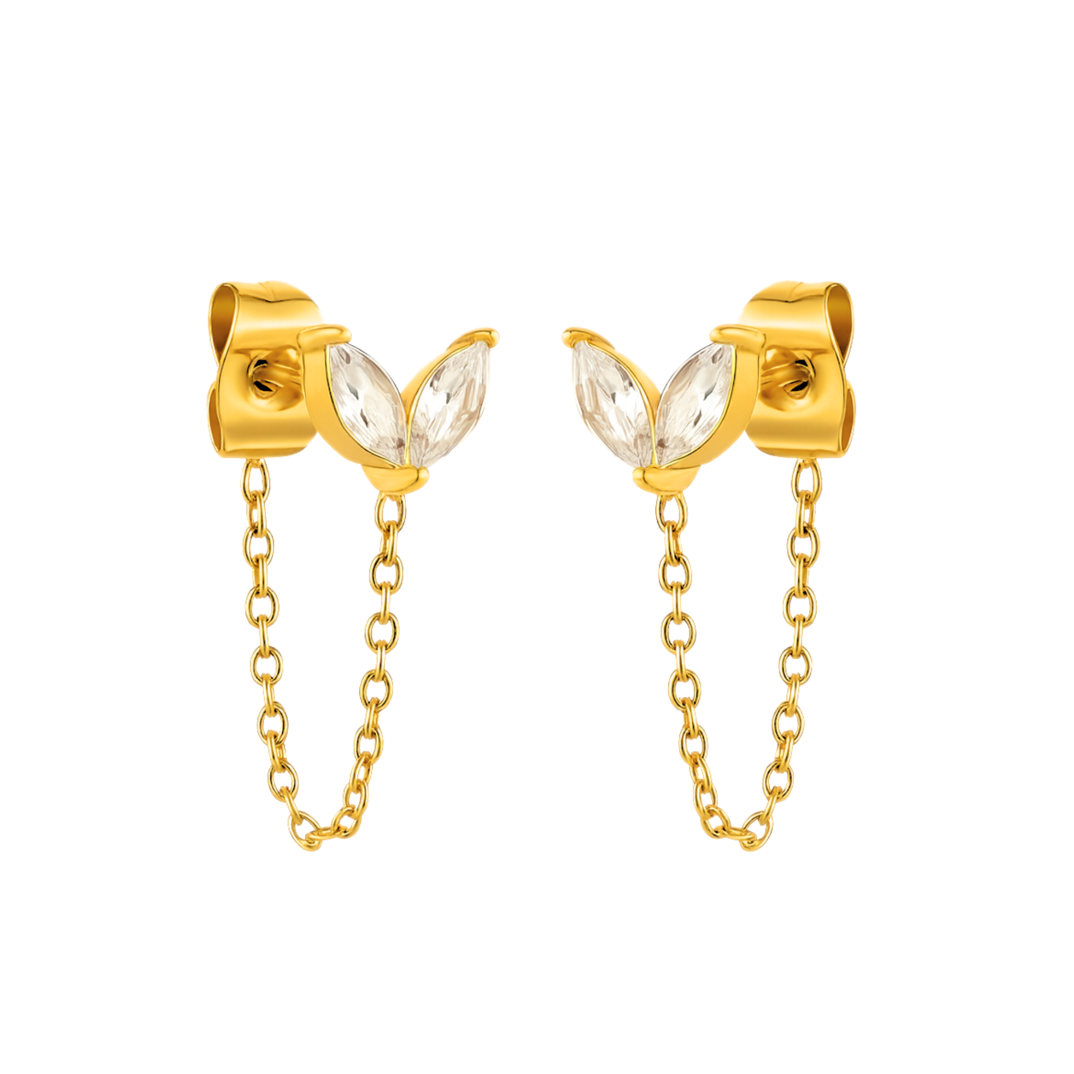 Chained diamond style leaf studs - Gold