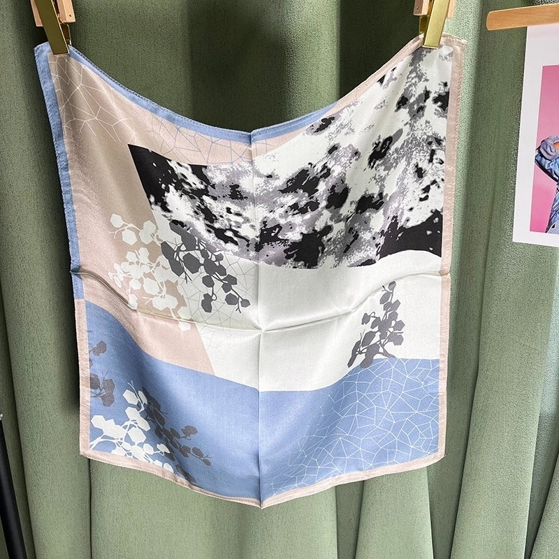 Women's Elegant Color Block Silk Printing Silk Scarf