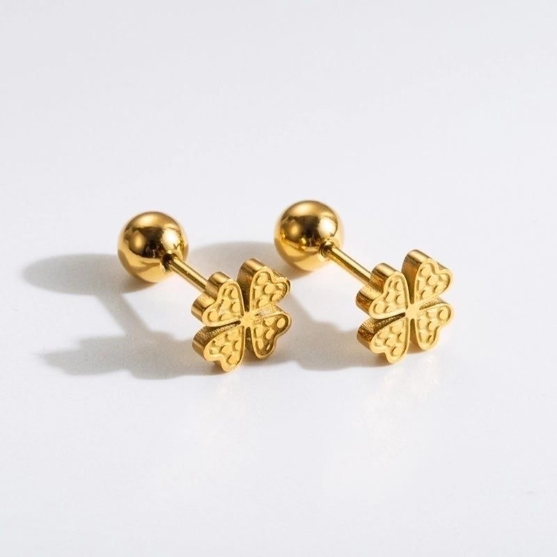 1 Pair Commute Rabbit Heart Shape Crown 304 Stainless Steel 18K Gold Plated Ear Studs