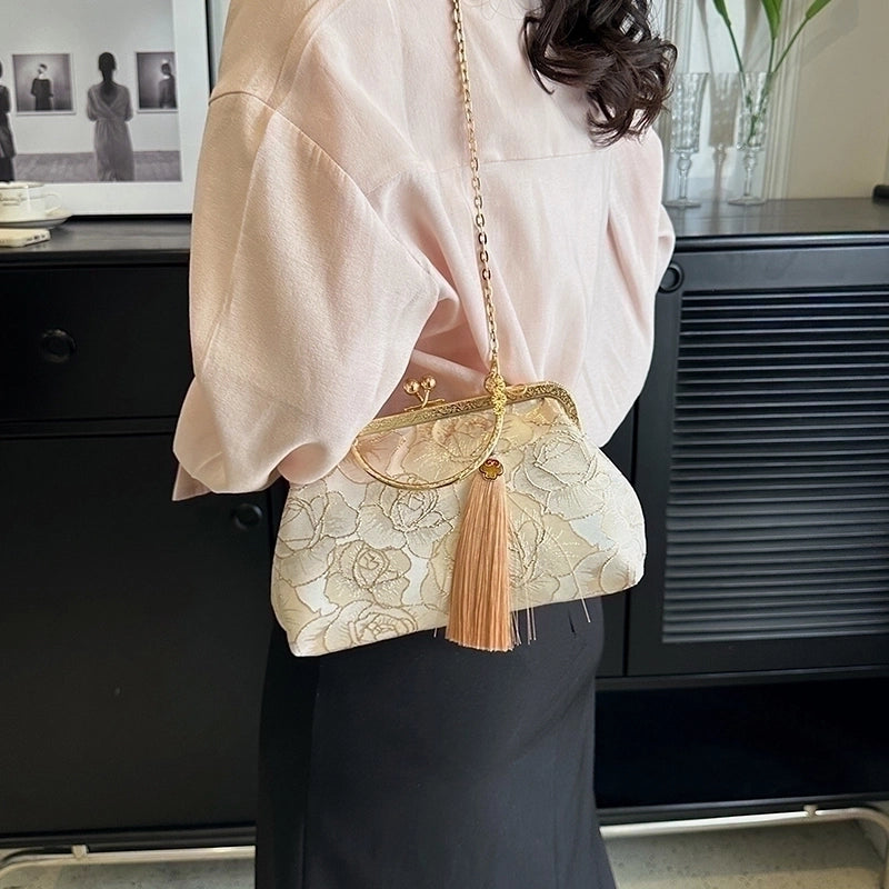Women's Medium Pu Leather Flower Vintage Style Ethnic Style Tassel Square Buckle Crossbody Bag