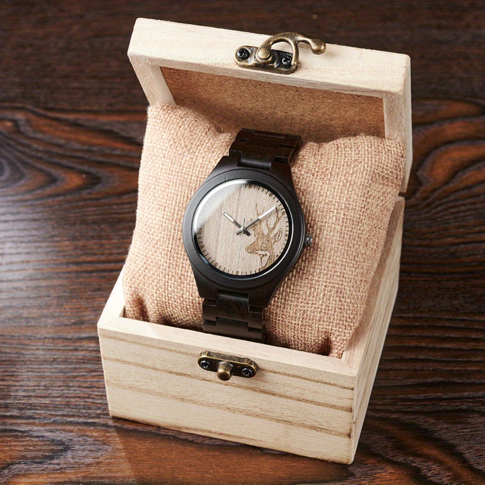 Unique Elk Carved Men's Watch Wooden Watch Nice Gift