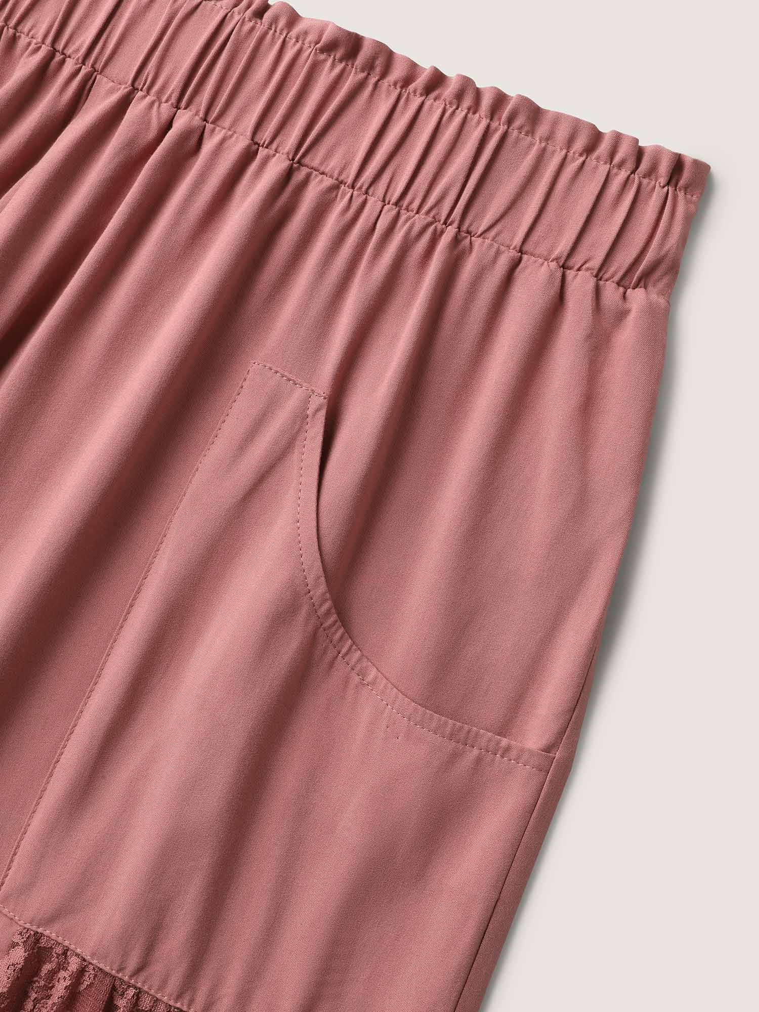 Lace Detail Stretchy Waist Wide-Leg Pants