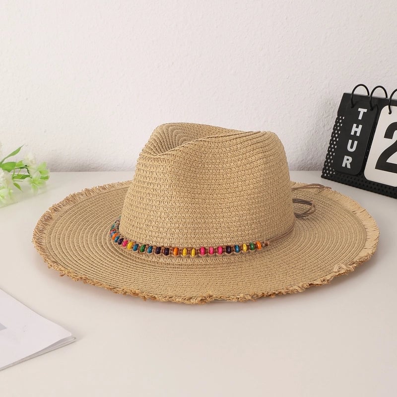 Women's  Vacation Solid Color Straps Big Eaves Straw Hat