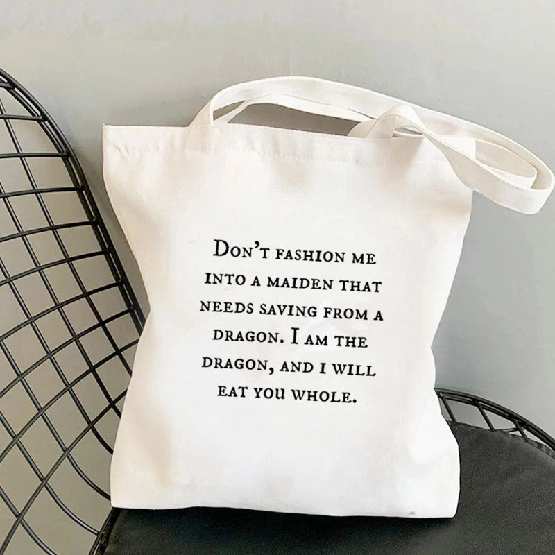 Women's Large Canvas Portrait Letter Flower Streetwear Square Open Shoulder Bag