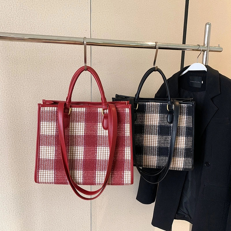 Women's Pu Leather Color Block Lattice Preppy Style Classic Style Streetwear Sewing Thread Square Open Handbag