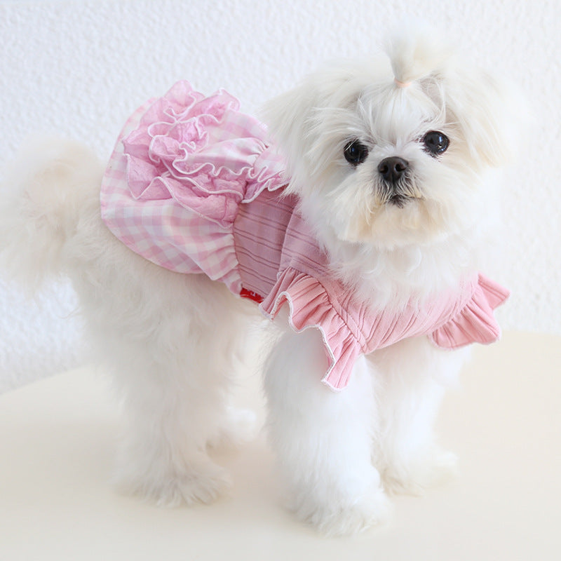 Sweet Flower Plaid Lace Dog Cat Dress