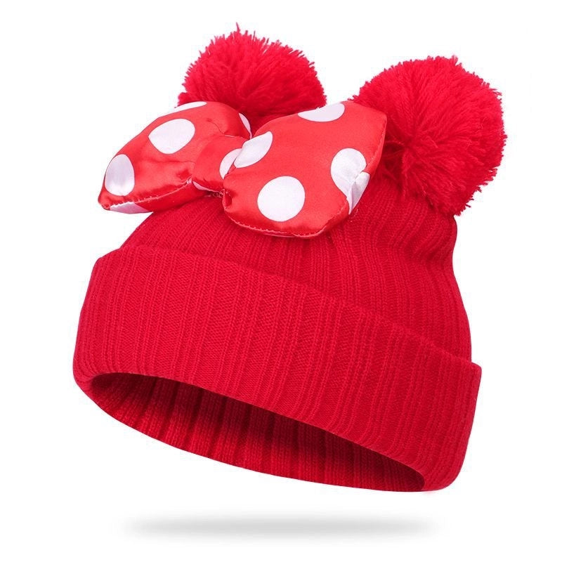 Children Unisex Basic Minimalist Polka Dots Bowknot Eaveless Wool Cap
