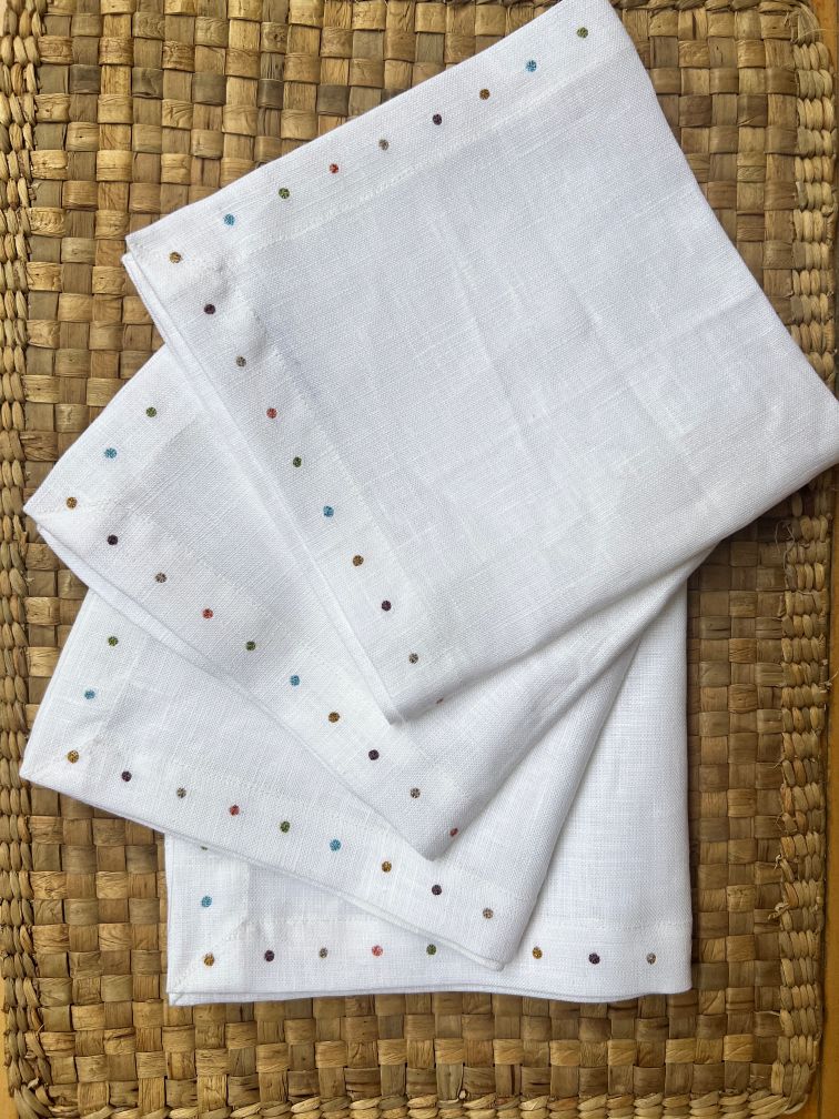 Linen Napkins With Multi-colored Polka Dots